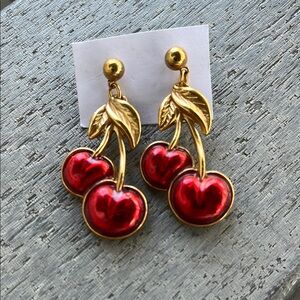 Vintage Avon Red Cherry Gold Earrings